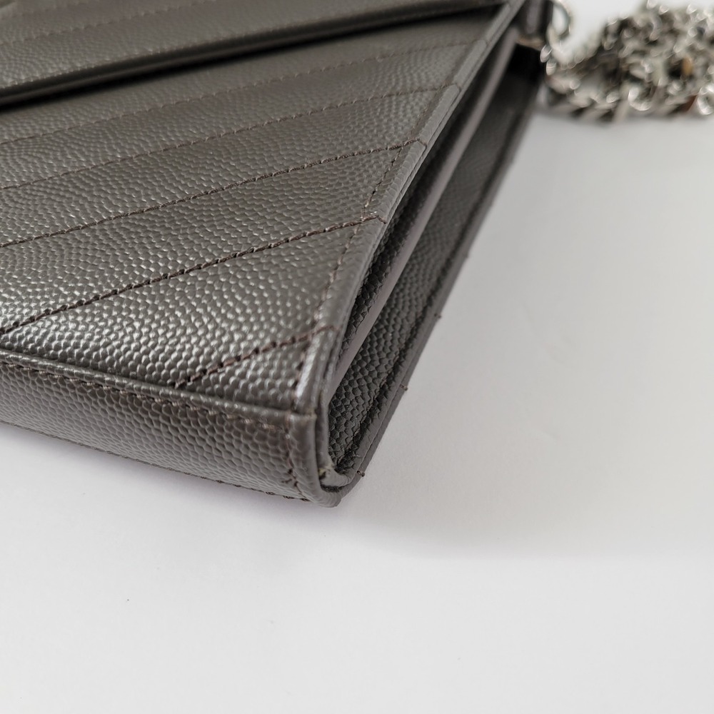 Saint Laurent Crossbody Bag Large Wallet on Chain‎ Gray YSL Monogram Cassandre - Picture 10 of 16